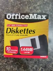 10-COUNT BOX OF OFFICE MAX 1.44MB 3.5" IBM PC FORMATTED DISKETTES Vintage New