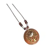 Vintage Wooden Pendant Sweather Necklace Boho Long Pendant Tree of Life