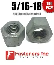 (Qty 100) 5/16-18 Low Carbon Grade 2 Finished Hex Nuts Hot Dipped Galvanized