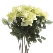 12 Individual Long Stem 26" Honeydew Green Artificial Open Roses