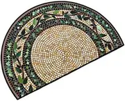 Decorative Half-Circle Mosaic Glass Floor Mat, 50 x80cm, Green Leaf Pattern, Non-Slip Entrance Doormat