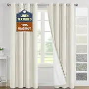 Smarcute 100% Blackout Curtains for Bedroom Luxurious Linen Textured - Block Out Light,Modern Eyelet Curtains for Privacy and Thermal Insulation 2 Panel Set,Each W132cm x D243cm,Heather Pale Oak