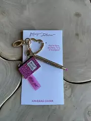 Betsey Johnson keychain Handbag Book Lotsa Love composition book pencil goldtone