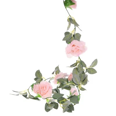 6pcs Artificial Rose Flowers Garland Vine Silk Wildflower Garland, Light Pink