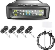 Fahgaer Temperature Warning Fuel Save Tire Pressure Monitoring System Solar TPMS 4 External Sensors Car Tyre Pressure Monitor A