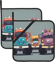 Cute Monster Trucks Potholders BBQ Pot Holders for Heat Resistant Potholder, Hot Pads,Cooking Baking(2-Pack)