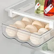 Automatic Rolling Egg Holder for Refrigerator With Handle - Clear Plastic Storage Container, Pull Out Drawer Tray for Fridge Shelf