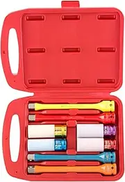 Neiko 02453A Torque Limiting Extension Bar and Deep Impact Metric Socket Set, 1/2" CrMo 8-Piece Set