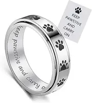 [LYTTMAB] Keep Pawstive Ring Anxiety Ring for Women Spinner Ring For Girl Boy, Animal Dog Paw Ring Titanium Stainless Steel Fidget Ring Men Women Teens 6mm Width