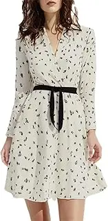 [Generic] Women's Polka Dot Long Sleeve V-Neck Mini Shirt Wrap Vacation Dresses