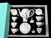 [GOMMO] Elegant Fine Bone China Teapot Set Serving 6 People Silky White with Lustrous Gold Banding 30oz（4 Cups） (21, Blue Peacock)