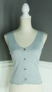 NEW Caution to the Wind M Gray Crop Tee Lettuce Hem Stripe NWT