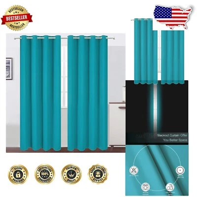 Teal Thermal Insulated Blackout Curtains 66x95 Inch, Grommet Top Style, Set of 2