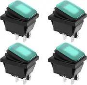 SING F LTD 4 Pcs Waterproof Rocker Toggle Switch 4 Pin 2 Position 16A 250V 20A 125V Green LED Light Indicator ON/Off Lamp Rocker Switch for Car Truck Boat Motorhome