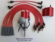 DODGE 318 340 360 RED Small Female Cap HEI Distributor + COIL + Spark Plug Wires