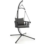 Costway Hanging Swing Chair w/Stand Outdoor Hammock Chairs Soft Seat & Back Cushions Garden Backyard Patio Grey