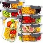8 Pack Glass Meal Prep Containers 3 Compartment, Glass Food Storage Containers w
