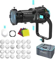 LAPOOH Optical Spot Bowens Mount Conical Snoot Kit for LED Continuous Light Strobe Light with 19°Projection Lens & 5pcs Color Gels & 24pcs Graphics Cards & Carrying Bag for Portrait Wedding Fashion