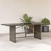 Garden Table Outdoor, Glass Top, Patio Dining, Tall, Foldable, Tables, 190x80x74 cm Poly Rattan, Grey for Party
