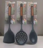 STAUB Serving Spoon, Wok Turner & Skimming Ladle. Silicone & Wood, 3 Pieces