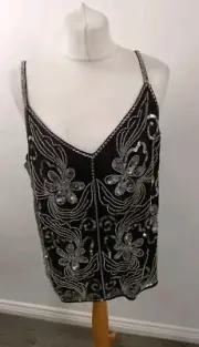 River Island Black - Silver Size 14 Sequin Cami Top BNWT Party Evening Christmas