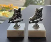 2 Skating Trophies With Base 3” New Set Of 2 Silver Plastic Skate White Base
