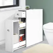 TOOLKISS Bathroom Storage Cabinet Tissue Holder – Slim & Sleek Toilet Caddy with Storage Drawers, Space-Saving Mirror Cabinet for Compact Bathrooms – White