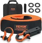 VEVOR Polyester Heavy Duty Tow Strap Recovery Kit 76.2mmx9.1m (MBS-16329kg) Winch Strap, Triple Reinforced Loop, Snatch Strap + 50.8mm Shackle Hitch Receiver + 19mm D-Ring Shackles (2PCS)+Storage Bag