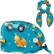 [YTYVAGT] Scrub Caps Women,Scrub Hats Suitable for Women,Cartoon Car Line Grid