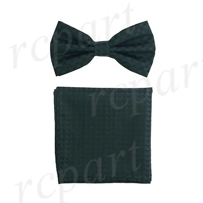 New Men's micro fiber Pre-tied Bow tie & hankie Blue checkers formal wedding