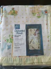 VTG Enchanted forest NWT Baby Blanket 45"X 40" Acrylic Nylon border fox turtle