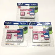 Lot of 3 Brother TZe-MQP35 P-Touch Label Cartridge White on Berry Pink Tape 1/2"