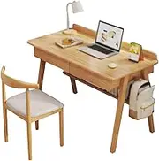 Kids Desk and Chair Set, Wooden Children Study Table, Student Writing Desk with Drawers and Hooks, Suitable for Reading, Drawing and Learning (Color : Brown 1, Size : 100x55x81cm)