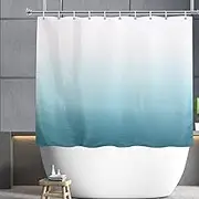 YISURE Ombre Turquoise Short Shower Curtain 60 Inch Length, Green Polyester Fabric Shower Curtain for Bathroom with Hem Weighted & 12 Pack Hooks