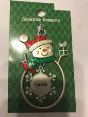 Christmas Snowman Personalized "Isaiah" Collectable Silver Ornament Ganz New