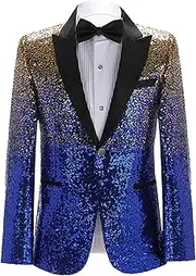 [DGHM-JLMY] Men Gradual Change Color Sequins Suit Jacket Shiny Sequins Blazer Suit Jacket Prom Tuxedo Wedding Suit Blazer