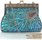 [Generic] 1920s peacock clutch sequined Evening Handbag Beaded Bag Retro banquet bag, cheongsam accessories, formal dress bag