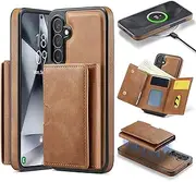 [Asuwish] Phone Case for Samsung Galaxy S24 5G Wallet Magnetic Detachable Cell Cover with Wireless Charging and RFID Blocking Credit Card Holder Flip Stand Rugged S 24 24S G5 Women Men Brown