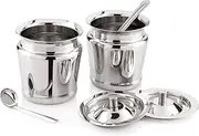 Stainless Steel Storage Pot for Oil, Ghee, Salt, Tea, Coffee, Spices, Dry Fruits, Sugar, Ghee Pot with 3 Spoon, Oil Container, Oil Storage Can, Oil Keeper - Set of 3, Silver, Standard