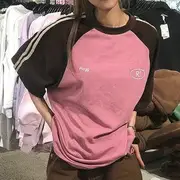 Oversize Short-Sleeve Lettering Tee Pink & Brown - L