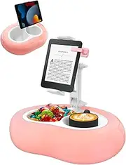 Tablet Pillow Stand, Compatible with 5"-12.9" Kindle, iPad, Phone/Tablet, Google, Samsung, 360° Rotating Phone Holder for Bed, Soft Plush Fabric, Detachable Bowl, Reading and Relaxation on Bed, Pink