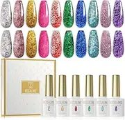 ROSALIND UV Nail Polish Shellac 10 Pieces Colour Gel Colour Nail Gel Polish, Glitter Pink Red Green Blue Purple Nails Set for Salon/Home, Valentine's Day Nail Polish Kit