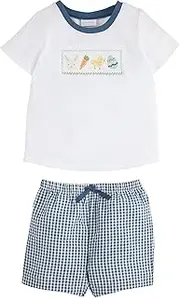 [Mud Pie] Children's Easter Smocked Short Set; 12-18M, Blue Gingham
