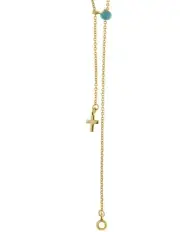 [Mocha] Gregio Simply Me Tiny Shiny Yg Necklace With Cross charm And Turquoise Bead in Gold