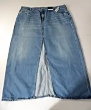 Old Navy Sz 18 Denim Maxi Long Skirt Jean Slit Front Mid Rise NWT Modest