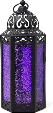VELA LANTERNS Purple Gothic Moroccan Candle Lantern Decorative Medium,