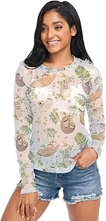 [RPLIFE] Cute Sloths Floral White Mesh Top, Sheer Tops S-XXL