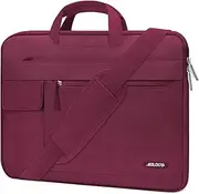 MOSISO Laptop Shoulder Bag Compatible with MacBook Pro 16 inch 2023-2019 M3 A2991 M2 A2780 M1 A2485 A2141/Pro 15 A1398,15-15.6 inch Notebook,Polyester Flapover Briefcase Sleeve Case, Wine Red