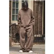 Mens Dark Brown Oversized Boxy Worldwide Debossed Wide Leg Tracksuit