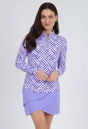 Ibkul Long Sleeve Zip Mock Gingham Check Lavender/ White